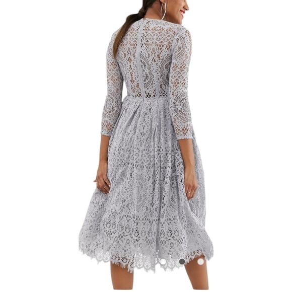 ASOS Dress Lace Chantilly Ash Tea Midi Empire Tulle Prom Formal Size 6 New - Picture 5 of 9